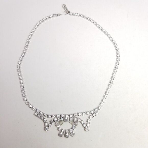 Vintage Retro Rhinestone Collar Necklace, Fancy Design, 50s 60s Sparkle, Estate - Picture 6 of 7